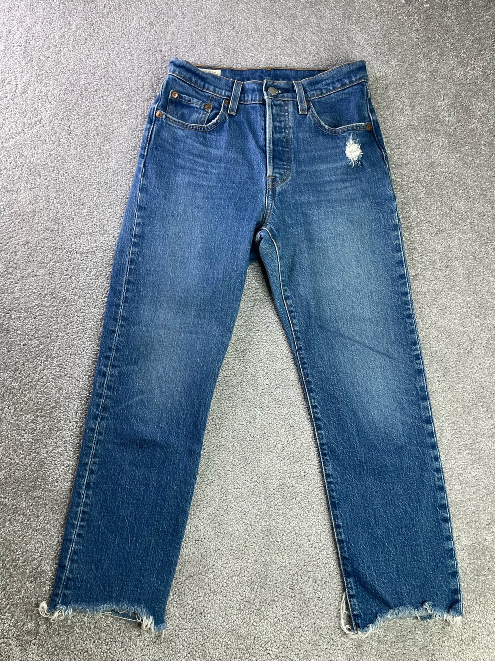 Levi’s Premium 501 Jeans Women’s 25 Blue Straight Button Fly Distressed Raw Hem